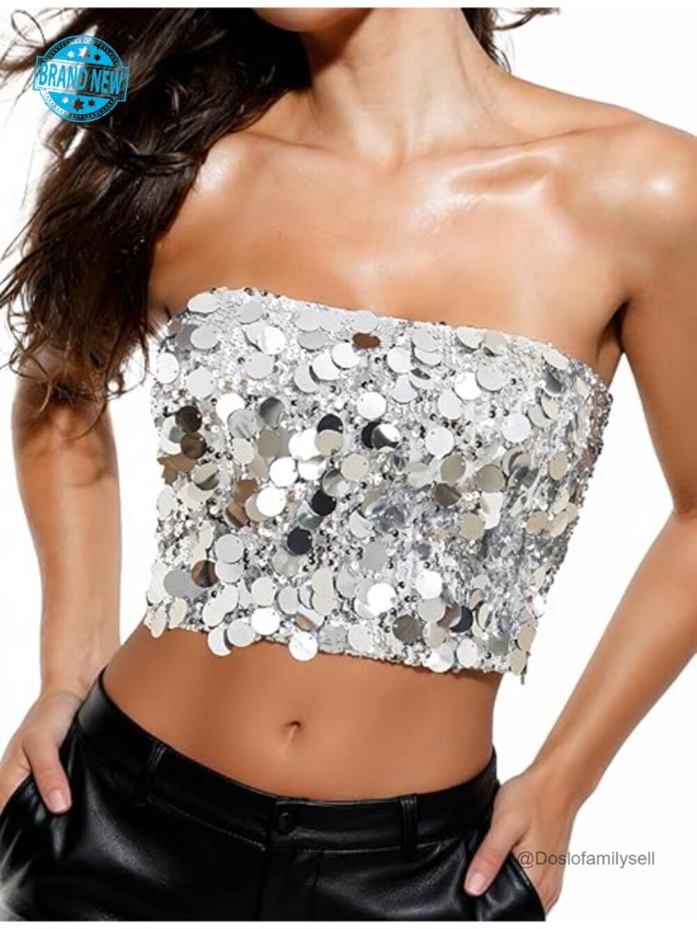 Sequin Strapless Crop Top Sparkly Bandeau Party Clubwear Tank Top